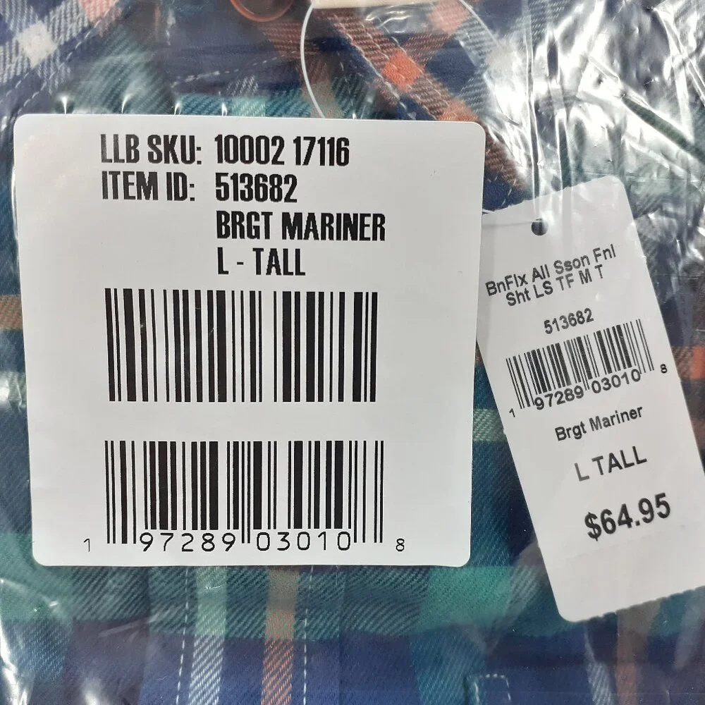 LL Bean Flannel Shirt Mens Long Sleeve L Tall Plaid Traditional Fit NWT Sealed - Picture 5 of 12